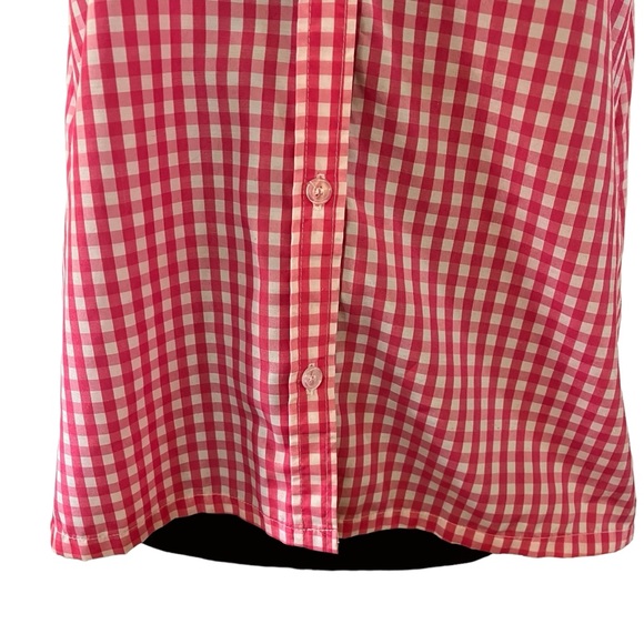 Vintage pink gingham hummingbird embroidered short sleeve button up shirt S M - Picture 12 of 12